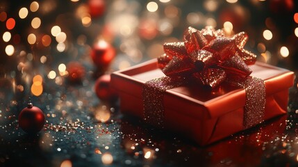 Wall Mural - Christmas Present - Open Gift Box With Shiny And Defocused Light And Abstract Bokeh