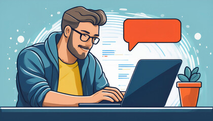 Focused Programmer with Laptop and Chat Bubble: A cartoon-style illustration of a focused programmer working on their laptop, with a speech bubble above.