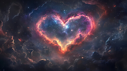 Wall Mural - A cosmic heart shape formed by swirling nebulae and stars in a deep space scene. Celestia. Illustration