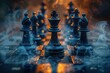 © ritam - Chess Figures on a Dark Background. Strategic Fog. Epic Chess Game Battle. Chess Game Concept.