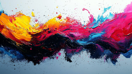 Wall Mural - vibrant abstract explosion of colors with blue, yellow, and pink dominating the canvas in a dynamic flow