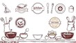 © Chalermrach - A set of hand-drawn doodle cooking food logos with kitchen utensils and ingredients for labels and badges, badges, vector