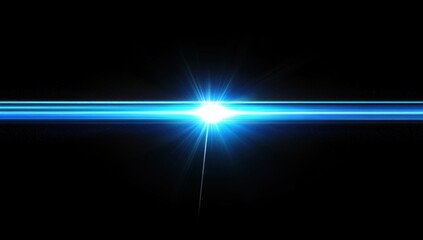 Aufkleber - A blue, glowing line with lens flare on a black background.