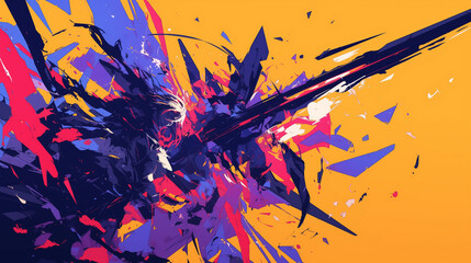 Wall Mural - vibrant abstract painting with bold red background and dynamic splashes of orange and pink
