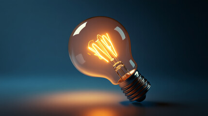 Poster - Illuminated lightbulb against dark blue background symbolizing inspiration, creativity, and fresh concepts