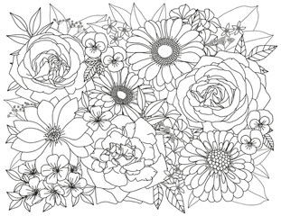 Coloring page for adults and children. Flower bouquets.