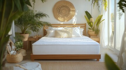 Wall Mural - Cozy and Bright Bedroom with Natural Plants and Stylish Decor