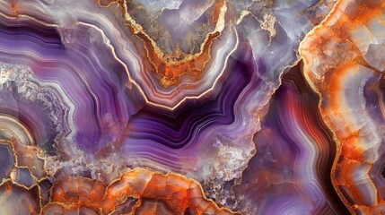 Wall Mural - vibrant abstract agate background featuring swirling patterns in purple, orange, and gold hues. phot
