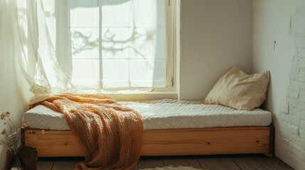 Wall Mural - Cozy Minimalist Bedroom with Natural Light and Comfortable Bed