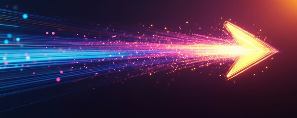 Arrow formed by vibrant glowing beams, symbolizing movement and progress