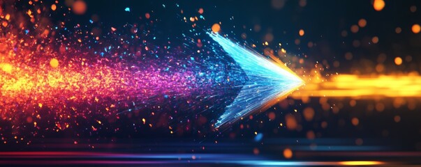Arrow formed by vibrant glowing beams, symbolizing movement and progress
