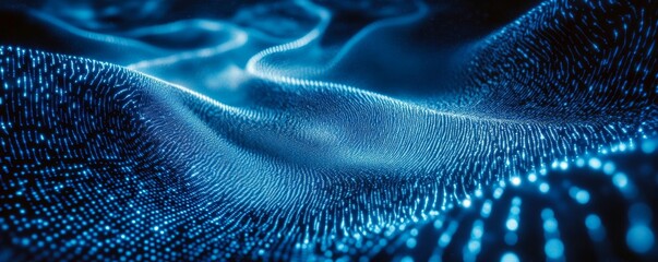 Blue matrixstyle data stream with binary codes, digital world, datadriven technology