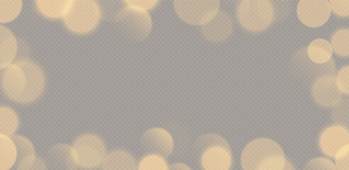 Golden bokeh frame, blurry background, festive decoration. Vector illustration.