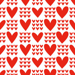 Wall Mural - Red love heart seamless pattern illustration. Cute romantic pink hearts background print. Valentine's day holiday backdrop texture, romantic wedding design.	