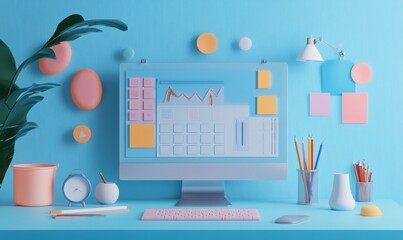 Visual project planner, task timeline, workflow display, illustration