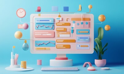 Visual project planner, task timeline, workflow display, illustration