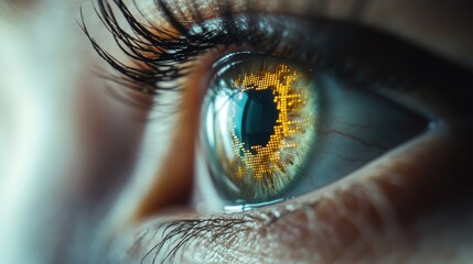 Close-up of an eye with a digital overlay, showcasing human vision and technology