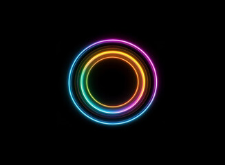 Wall Mural - vibrant concentric neon circles glow in the dark, creating a hypnotic and colorful effect. the rings