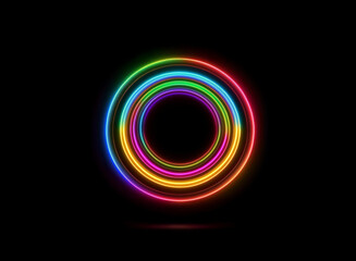 Canvas Print - vibrant concentric neon circles glow in the dark, creating a mesmerizing, colorful aura. the rings c
