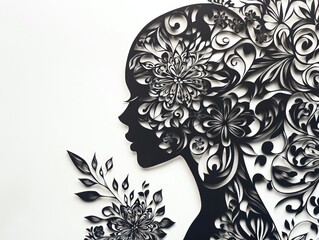 Canvas Print - Black floral silhouette, woman's profile.