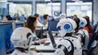 © Deris Firmansyah - Robots at desks symbolize automated customer support in digital transformation.