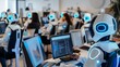 © Deris Firmansyah - Robots at desks symbolize automated customer support in digital transformation.