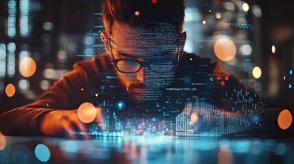 Programmer Working Late Coding Lines Of Code