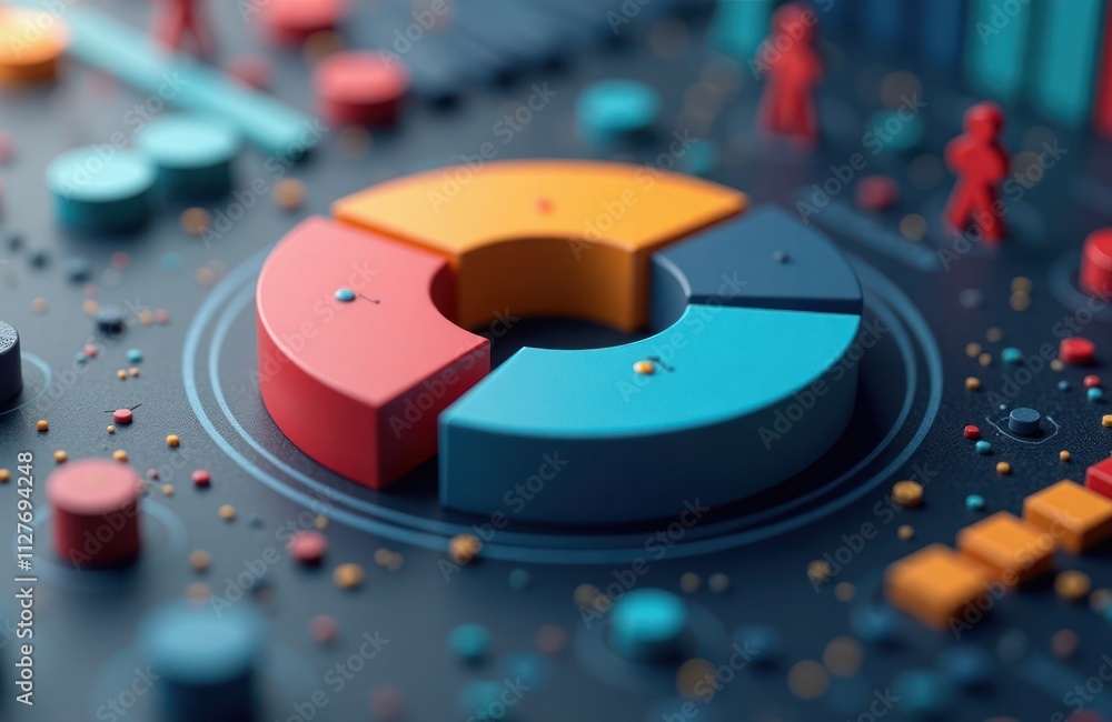 Market segmentation analysis represented by colorful pie charts. 3D ...