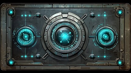 Futuristic Sci Fi Control Panel Interface  Digital Buttons  Glowing Lights