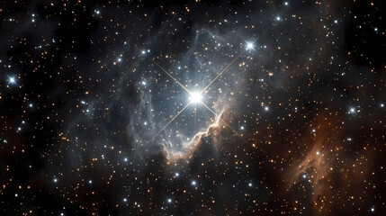 Wall Mural - Majestic star shining brightly in a vast, dark night sky filled with countless twinkling stars and nebulous clouds. Nebulous. Illustration