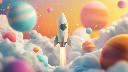 Wall Mural - Exploring the cosmos a futuristic rocketship navigating through vibrant planets and nebulous skies, digital art of space exploration concept. Nebulous. Illustration