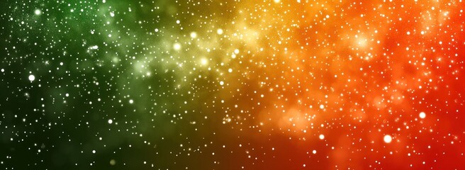 Poster - Cosmic nebula with green, yellow, orange hues and glittering stars.