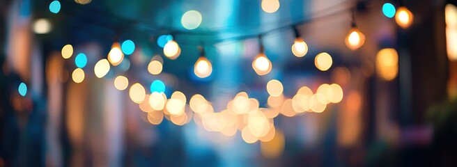 Fototapete - Blurred festive lights illuminating a night scene.
