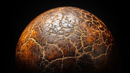Poster - Close-up of a cracked, spherical, brown surface against a black background.