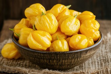 Poster - Bowl of fresh yellow habanero peppers.