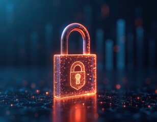 Wall Mural - digital glowing padlock cybersecurity, data protection. secure tech solution for digital assets. mod
