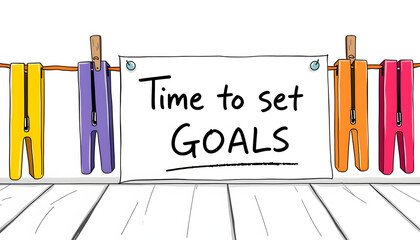 Writing note showing Time To Set Goals. Business concept for management tips Start training Eliminate bad habits Colored clothespin papers empty reminder white floor background office isolated with 