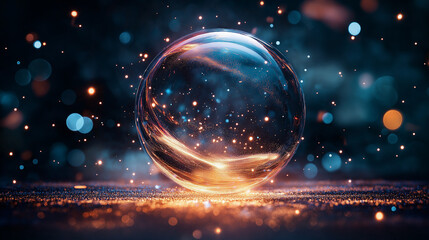 Wall Mural - crystal sphere: a luminous orb glows in the night, surrounded by a shimmering universe of light. its