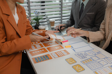 Wall Mural - process of creating an interface for a mobile app, user interface and experience concept, ux, ui, ux