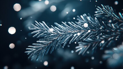 Poster - Close-up of snow-covered evergreen branch in winter ambiance