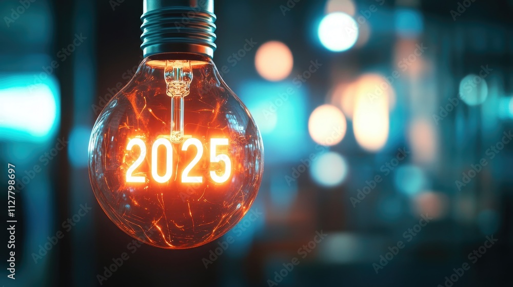 The number "2025" with the zero replaced by a glowing light bulb ...