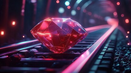 Gemstone on Futuristic Rail Track Symbolizing Coding and Web Development Innovation