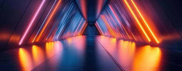 Poster - Neon Light Cyberpunk Hallway Abstract Futuristic Design