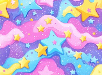 Poster - Colorful Playful Star Pattern Design with Pastel Colors in Cartoon Style for Fun Backgrounds