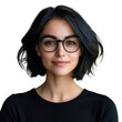 © VVn - Woman with short black hair and glasses wearing a black top on a transparent background