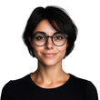 © VVn - Woman with short black hair and glasses wearing a black top on a transparent background