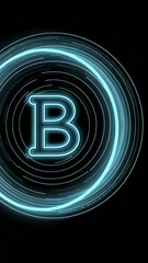 Wall Mural - neon blue letter b surrounded by glowing circular patterns with a dark background creating a modern 