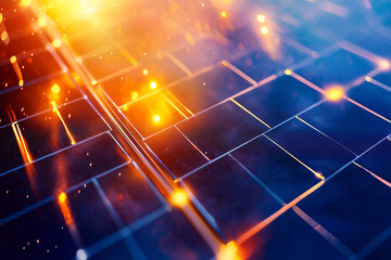 Aufkleber - Abstract energy flow from solar cells with glowing lights and reflections