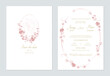 © momosama - Wedding invitation template set of minimalist pink floral oval frame on a white background, creating a romantic and timeless feel