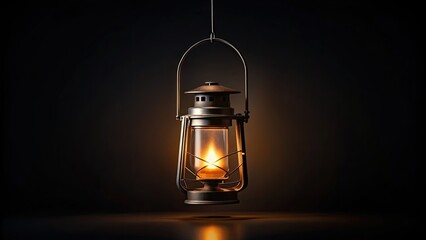 Wall Mural - A hanging lantern's soft glow illuminates the night, creating a minimalist still life with ambient light and bokeh.